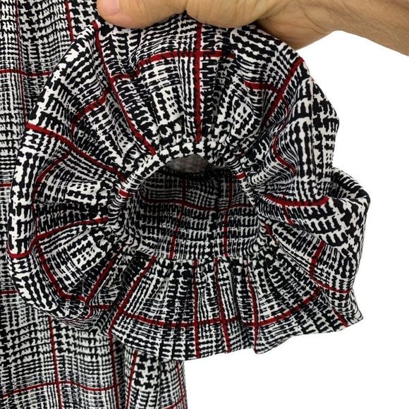 Nina Leonard Size M Bell Bubble Sleeve A-Line Dress Knit stretch Plaid 1940 EUC - Picture 4 of 9